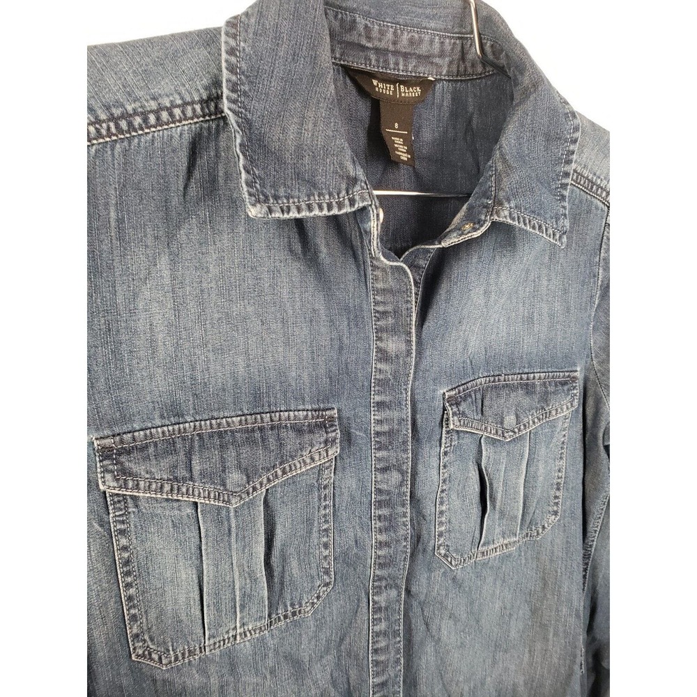 White House Black Market Women‎ Chambray Long Sleeve Dress Denim Blue Size 8